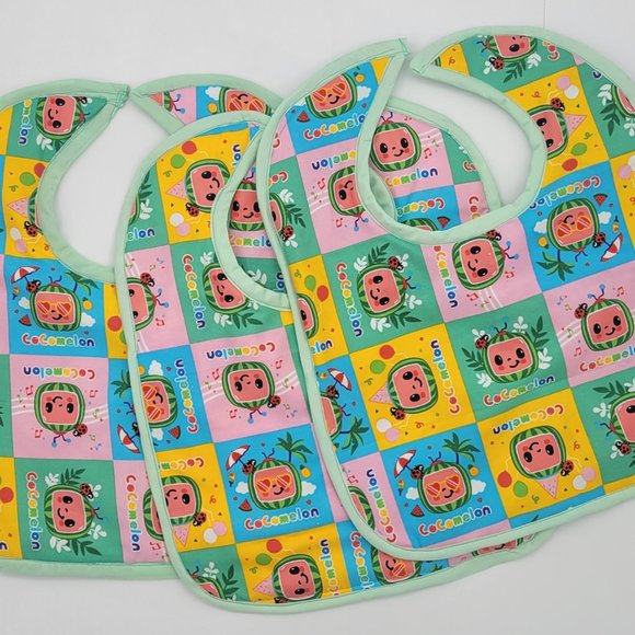 Handmade Watermelon/Lady bug print Toddler Bright Drool bib 12Wx14L.